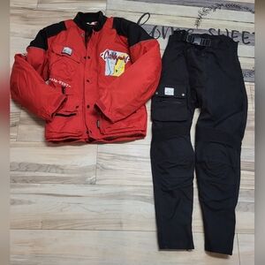 Vintage Moto Line Red and Black Motorcycle Jacket and Pants Set